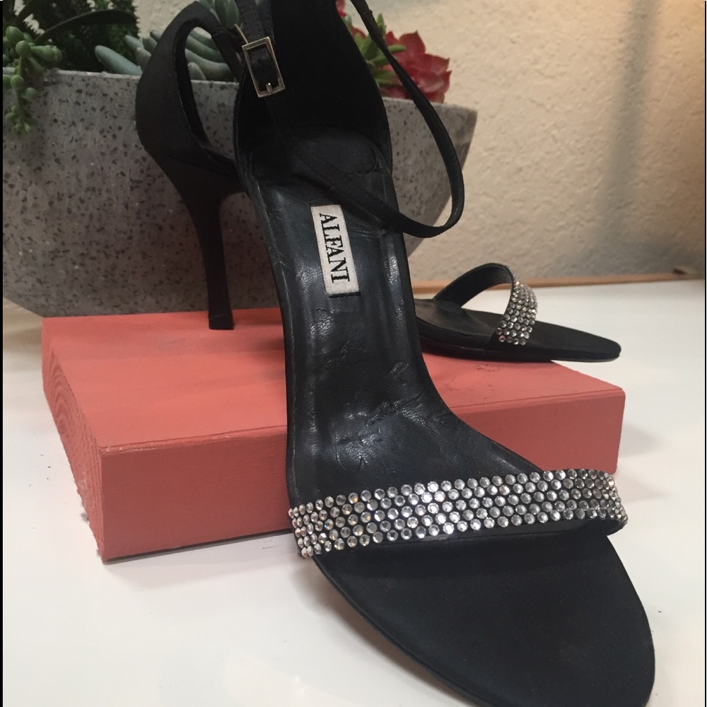 Alfani Satin Black Satin Heels with Ankle Strap